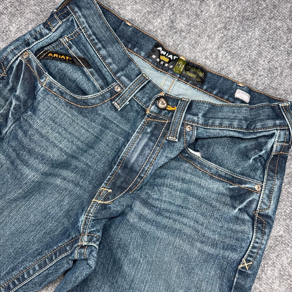 Ariat Rebar M5 31x32 Denim Jeans Men's Straight Leg Medium Wash Workwear - Picture 1 of 10